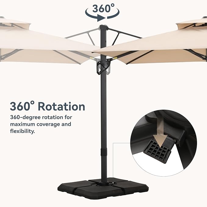 GREEN PARTY 10x10 ft Cantilever Patio Umbrella, Outdoor Offset Umbrellas with 360° Rotation, 5-Year-Non-Fading Hanging Pool Umbrella for Garden Deck Poolside - Beige