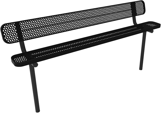 COATEDOUTDOORFURNITURE Coated Outdoor Furniture Heavy-Duty Outdoor Bench Thermoplastic Coated, Punched Steel, Commercial-Grade Seating, Made in America (Inground with Back, 8 Ft, Textured Black)