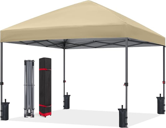 ABCCANOPY Pop Up Canopy - Outdoor Patio Portable Canopy Tent Heavy Duty for Backyard and Deck with 4 Sandbags(Beige, 10x10)