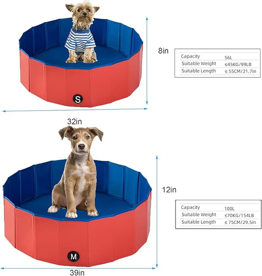 Foldable Pet Dog Kids Swimming Pool(40'' x 12''),Plastic Anti-Slip PVC Bathing Tub Swimming Pool Durable Fiberboard Kiddie Pool Red