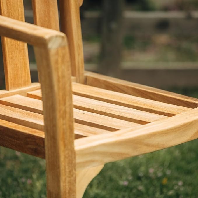 TITAN GREAT OUTDOORS Ash & Ember Sage Grade A Teak Classic Stacking Armchairs, Weather Resistant Premium Solid Wood Patio Lounge Chair with Intricate Back Support (6 Pack)