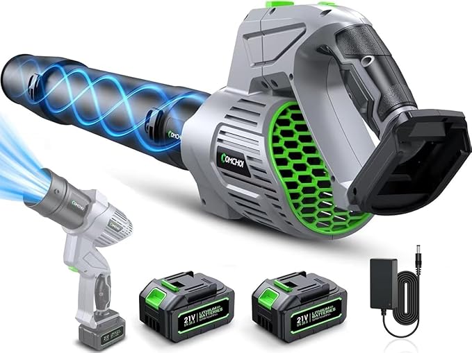 Comchoi Electric Leaf Blower Cordless, 990,000 RPM, 2 Batteries & Charger, Handheld Leaf Blowers for Lawn Care, 5 Speed Mode, Portable Lightweight Grass Blower for Yard, Patio & Outdoor Use