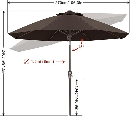 ABCCANOPY 10-Year No Fading 9FT Patio Umbrella, Acrylic Outdoor Table Umbrella with 8 Sturdy Ribs for Deck, Backyard, Garden, Yard (Brown)