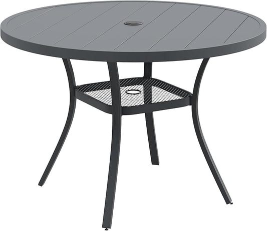DIFY Outdoor Dining Table for 4, Round Patio Table with Umbrella Hole for Garden, Backyard and Porch (Dark Grey)
