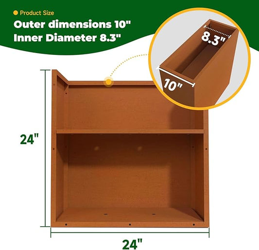 Corten Steel Rectangular Planter for Outdoor Plants 24" x 10" x 24" Rusted Metal Outdoor Planter Box Spliced Flower Box with Partitions for Outside,Indoor,Garden (Corten, 24 * 10 * 24)
