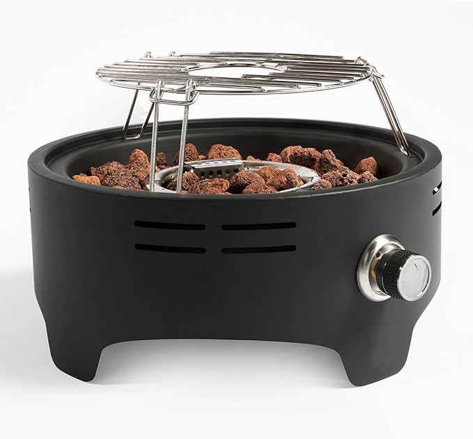 15'' Round Camping fire Pit with Lcokable Cover Lid as Portable Handle, 40,000 BTU Round Tabletop Propane Gas Fire Pit, Black