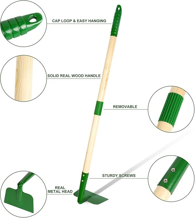 Duckura Kids Gardening Tools Set - 7pcs Wheelbarrow Set for Kids with Shovel, Rake, Leaf Rake, Summer Outdoor Yard Digging Weed Birthday Gifts Toys, Valentine's for Boys Girls Age 2 3+ Years(Green)