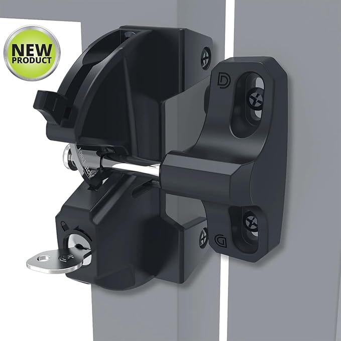 D&D Technologies LL3AL LokkLatch Gate Latch, Key Lockable and Operates On Only One Side of The Gate, for Square Frame Post Metal, Wood, Vinyl Fence Gates, Black