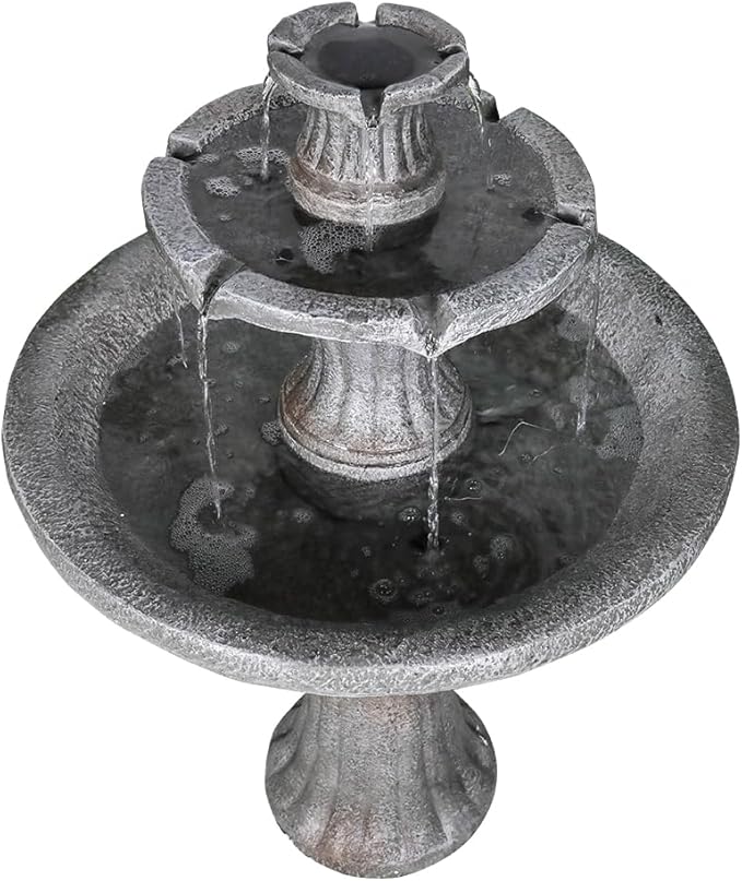 ourrco Marble Finish Concrete Outdoor Water Fountains 2-Tier Decor Dark Castle Designed 41.7" H Waterfall Fountains for Yard, Garden, Deck, Patio, Backyard, Porch, Lawn
