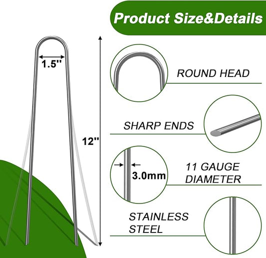 AAGUT 12 Inch Garden Stakes 50 PCS Fence Ground Stake Heavy Duty Yard Landscape Staples Galvanized Tent Spikes 11 Ga Lawn Pins for Dog Fencing, Drip Irrigation Hose, Weed Barrier Fabric, Chicken Wire