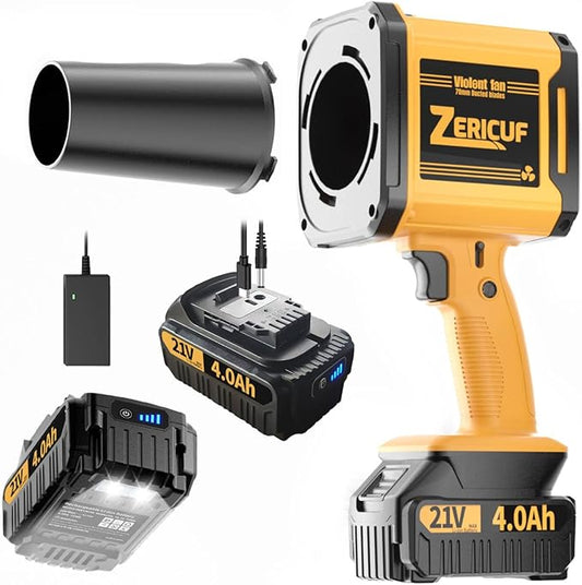 Leaf Blower Cordless with 2*4.0 Ah Battery and Charger[Battery with Outdoor LED Light+Stepless Speed Control]21V 180MPH Handheld Electric Leaf Blower for Patio & Garden Dust Leaves CleaningCar Wash