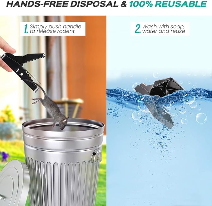 eXuby Large Powerful Rat Traps - Kills Instantly with Powerful Steel Spring - Setup in Seconds - Wash & Reuse Over & Over - Hands Free Disposal - Rat Control Without Harmful Poisons (12)