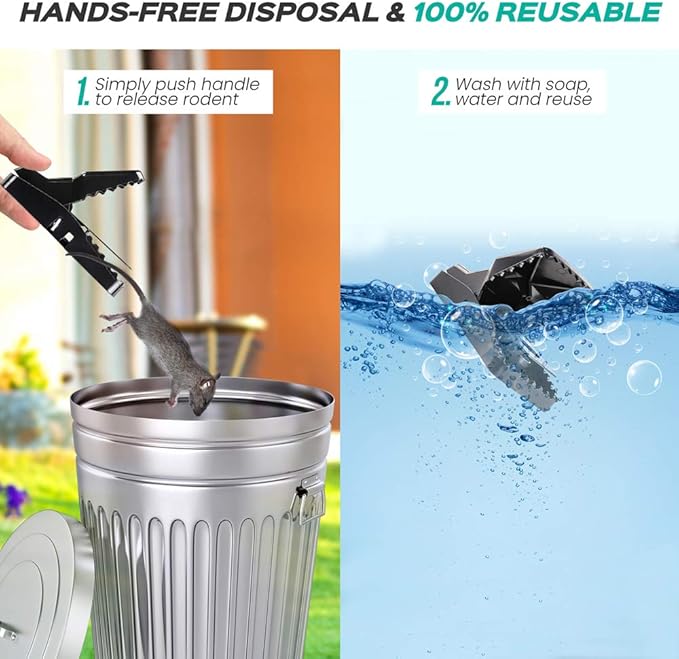 eXuby Large Powerful Rat Traps - Kills Instantly with Powerful Steel Spring - Setup in Seconds - Wash & Reuse Over & Over - Hands Free Disposal - Rat Control Without Harmful Poisons (20)