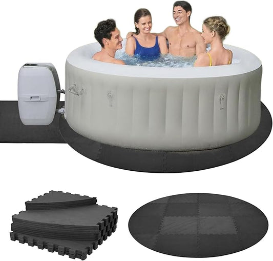 77" Round Hot Tub Mat for Inflatable Tub, 1/2" Extra Thick Hot Tub Pad Foundation Non-Slip EVA Foam Padding for Outdoor Hot Tubs Pool Spa Pad Game Camping Mat, Easy Clean