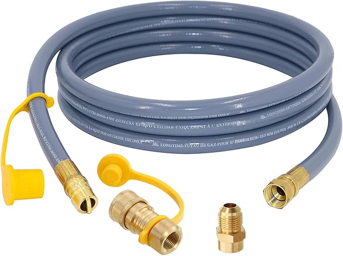 12 Feet 1/2 Inch ID Natural Gas Hose with Quick Disconnect for weber, charbroi, Grill, Pizza Oven, Patio Heater and More NG Appliance, Propane to Natural Gas Conversion Kit - CSA Certified
