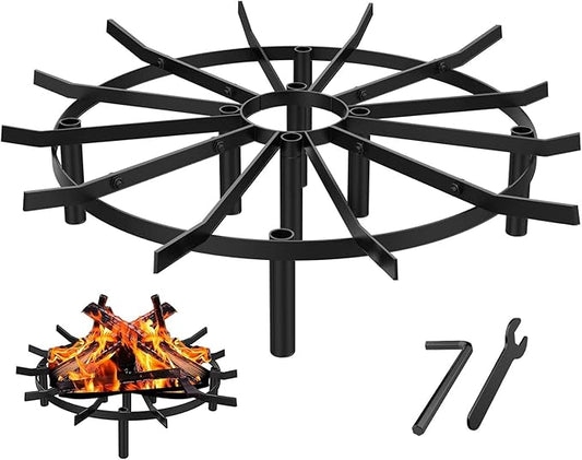 24in Heavy Duty Fire Pit Grate Round, Decorative Wood-Burning Lift Grate Pit, Heat-Resistant,Heavy Duty Firepit Grate for Outdoor Campfires, Fireplace Woodstoves and Outdoor Camping Firepits