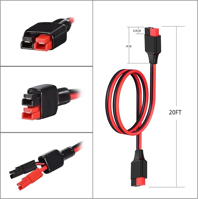 ELFCULB 10AWG 20FT Anderson Extension Cable 2 6 10 20 35 50 75 100FT Solar Extension Cable Anderson Connector for Portable Power Station Solar Generator Solar Panel (20FT)
