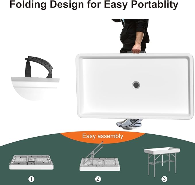 IWDOO 4 Foot Ice Cooler Table, Outdoor Cooler Table with Removable Matching Skirt and Shelf, Folding Ice Tables for Party, BBQ, Camping, Picnic, Portable Foldable Self-Serving Beverage Cooling Bar