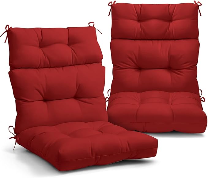 EAGLE PEAK Tufted Outdoor/Indoor High Back Patio Chair Cushions, Set of 2, 46'' x 22'', Red