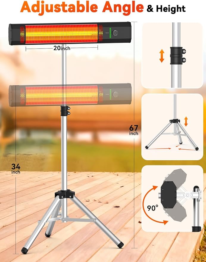 1500W Outdoor Heaters for Patio with 9 Heating Levels, IP65 Waterproof, 9H Timer, 25FT Remote Electric Patio Heaters for Outdoor Use, Tip-Over & Overheat Protection for Home, Office, Garage