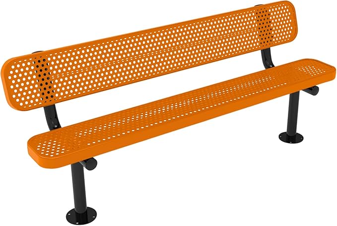 COATEDOUTDOORFURNITURE Coated Outdoor Furniture Heavy-Duty Outdoor Bench Thermoplastic Coated, Punched Steel, Commercial-Grade Seating, Made in America (Surface with Back, 6 Ft, Orange)