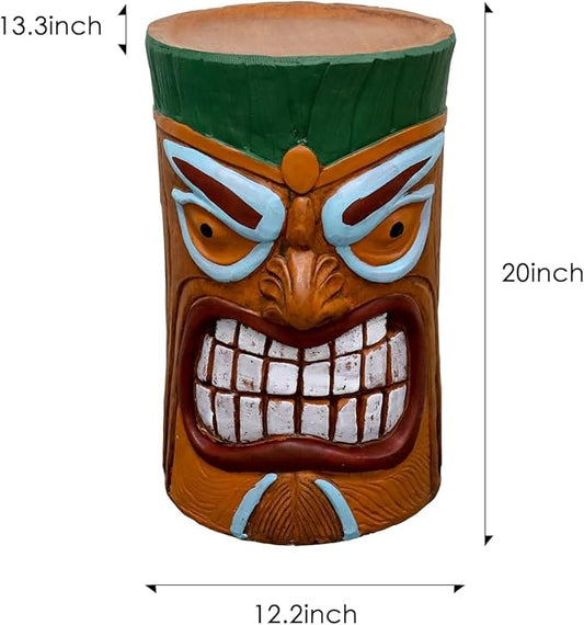 SKYFIRE Large Tiki Statue - 20”H Tiki Bar Side Tables Outdoor Decor for Garden, Patio, Backyard, Lawn and Office -Concrete The Grand Tiki Face Kanaloa Teeth Stool End Table for House Decor