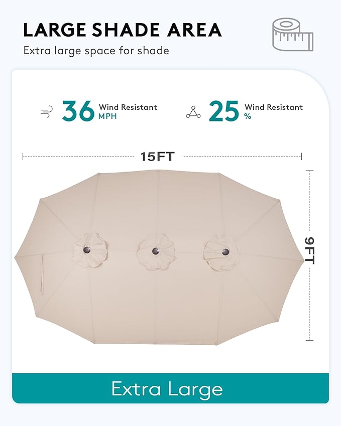 SERWALL 5-Piece Patio Sofas with 15FT Double Side Patio Umbrella, All-Weather HDPE Outdoor Sectional Sofa, Large Modular Patio Conversation Set for Garden, Deck, Porch, Grey Frame with Grey Cushion