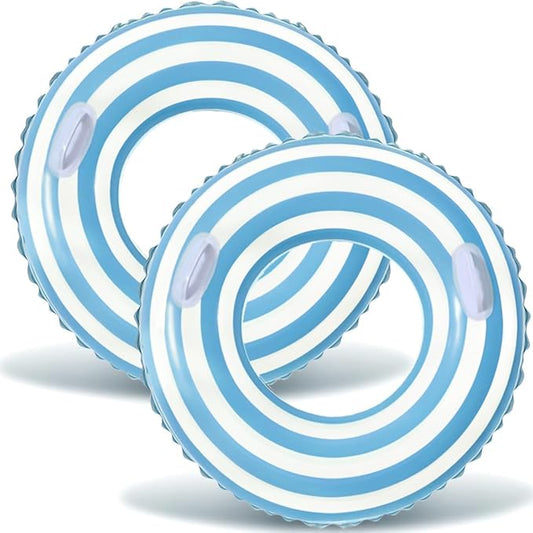 Large Striped Pool Floats- Inflatable Pool Floats for Adults- 2 Pack Striped Floaties Pool Tubes Swim Rings with Handles Inflatable Pool Float for Swimming Pool Party Lake Beach Adults