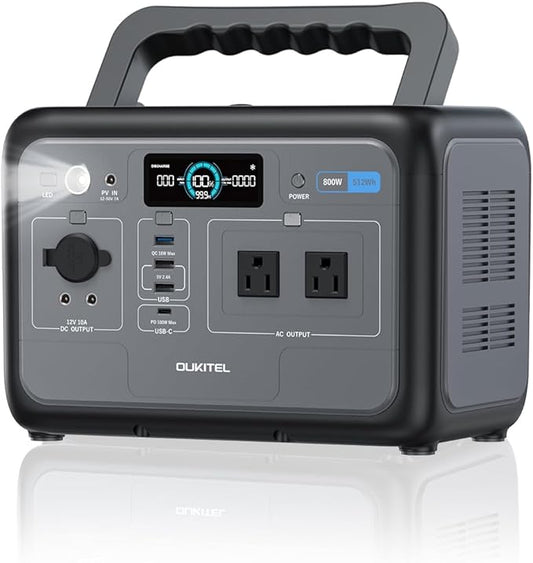 OUKITEL Portable Power Station 800W, 512Wh Solar Generator LiFePO4 Battery Backup for Emergency Home Camping RVs