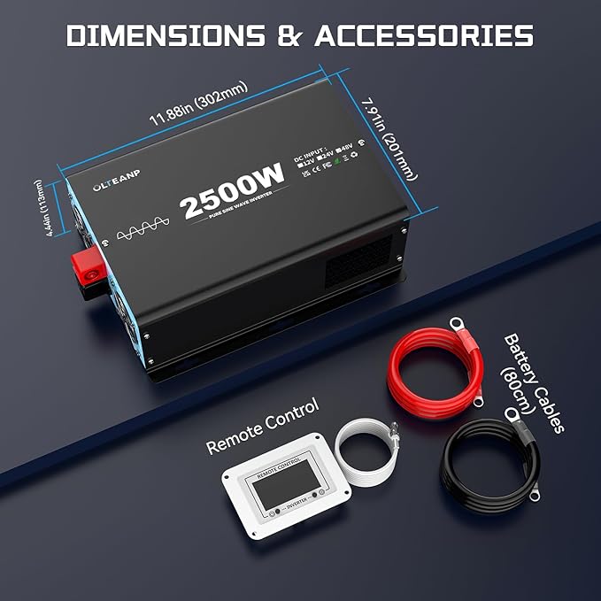 New 48V 2500 Watts Pure Sine Wave Inverter, 48V DC to 110V AC Power Inverter with 4 AC Outlets, USB Port, Type-C Port for Truck, Vehicle, Power Outage, Remote Control with LCD Screen
