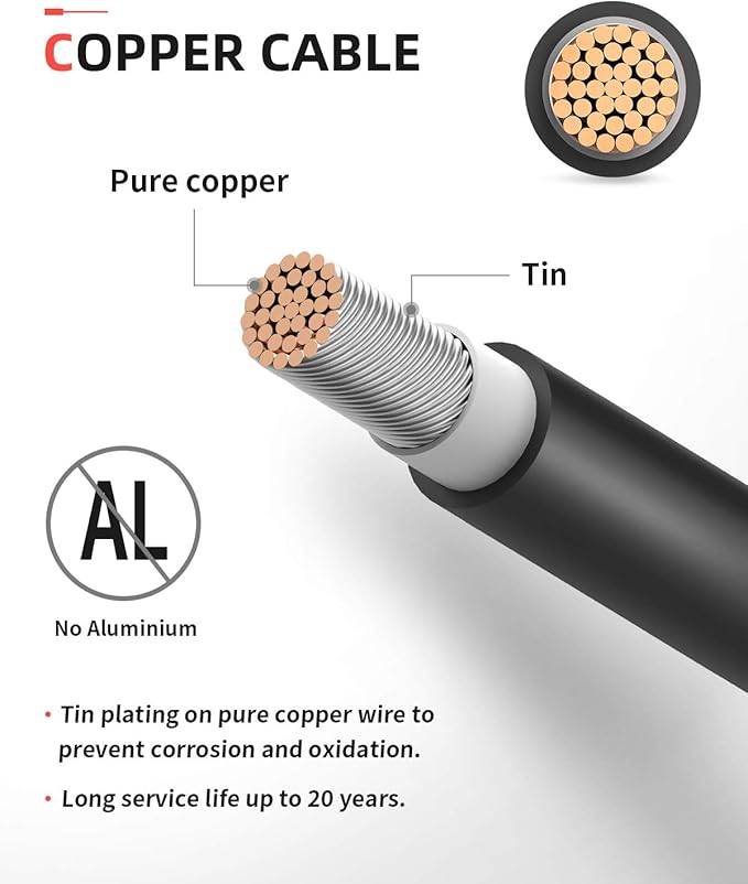 BougeRV 70 Feet 10AWG Solar Extension Cable with Female and Male Connector with Extra Pair of Connectors Solar Panel Adaptor Kit Tool (70FT Red + 70FT Black)