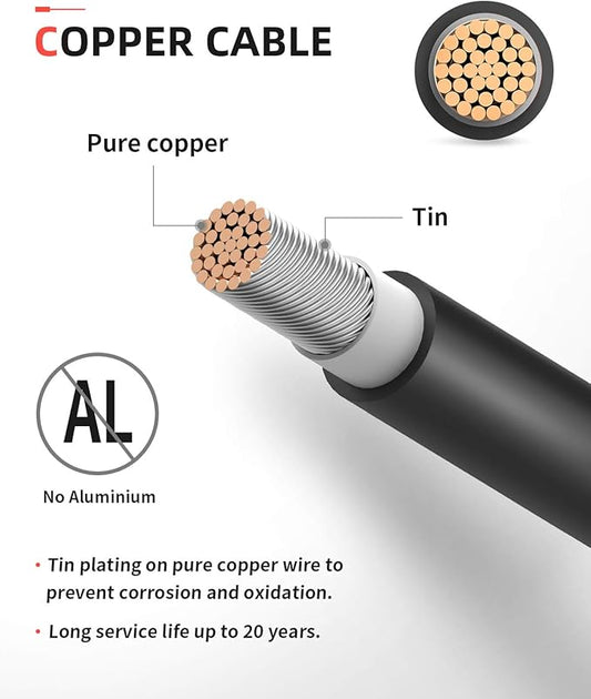 BougeRV 50 Feet 10AWG Solar Extension Cable with Female and Male Connector with Extra Pair of Connectors Solar Panel Adaptor Kit Tool (50FT Red + 50FT Black)
