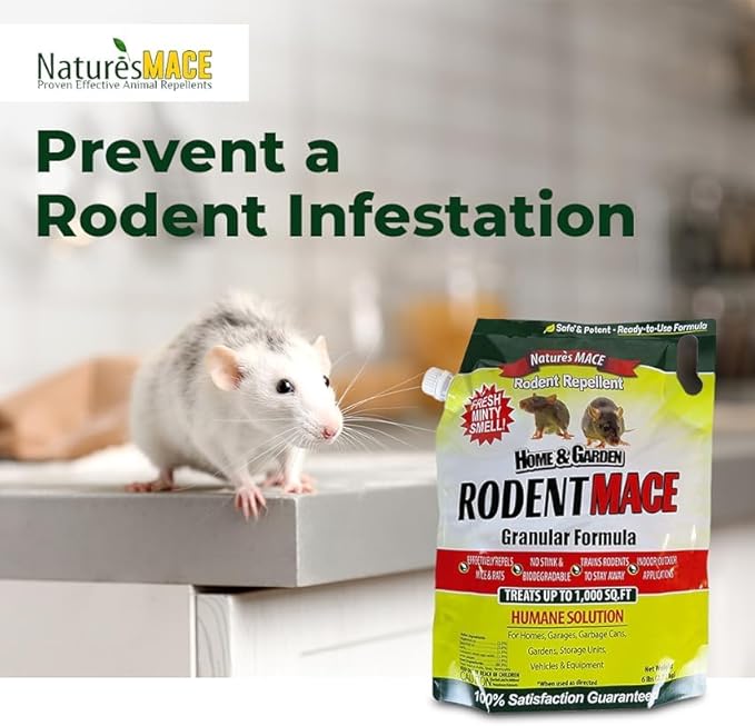 Nature’s MACE Rodent Repellent, 110 lb Granules, Outdoor & Indoor Rodent Repellent, Repel Mice, Rats, Rodents, Mouse and Rat Prevention, Peppermint Blend, Pet Safe, Plant Safe, Covers 22,000 Sq Ft