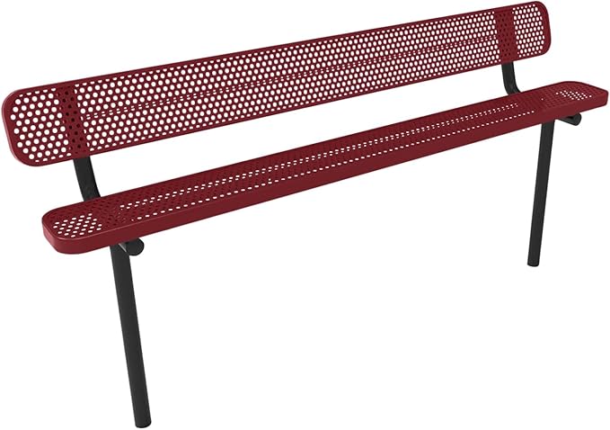 COATEDOUTDOORFURNITURE Coated Outdoor Furniture Heavy-Duty Outdoor Bench Thermoplastic Coated, Punched Steel, Commercial-Grade Seating, Made in America (Inground with Back, 8 Ft, Burgundy)