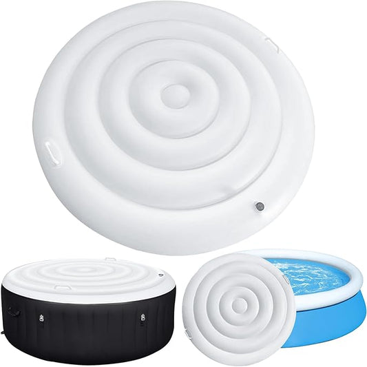 5.4 Ft Inflatable Hot Tub Cover, Round Hot Tub Cover, Foldable Hot Tub Lid with Handles on 2 Sides for 4-6 Person Hot Tub, Energy Saving and Rain Protection Overflow Cover for Outdoor Hot Tubs