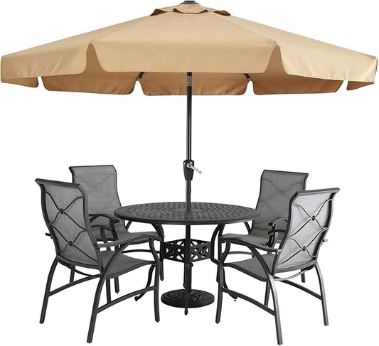 MASTERCANOPY Valance Patio Umbrella for Outdoor Table Market -8 Ribs (9ft, Khaki)