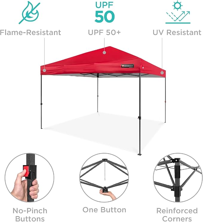 Best Choice Products 8x8ft 1-Person Setup Pop Up Canopy Tent Instant Portable Shelter w/ 1-Button Push, Case, 4 Weight Bags - Red