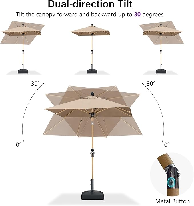 PURPLE LEAF 6' x 6' Patio Umbrella with Base Square Outdoor Table Umbrella Aluminum Market Umbrella with with 8 Sturdy Ribs & Push Button Tilt and Crank Outdoor Umbrellas for Lawn Garden Patio, Taupe