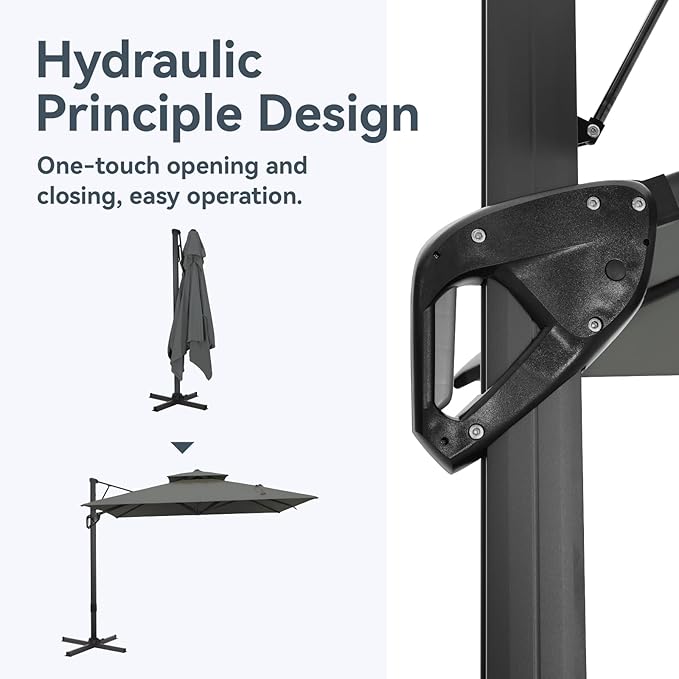 GREEN PARTY 10x13 ft Cantilever Patio Umbrella, Rectangle Offset Outdoor Umbrellas with 360° Rotation, 5-Year-Non-Fading Hanging Pool Umbrella for Garden Deck Poolside - Grey