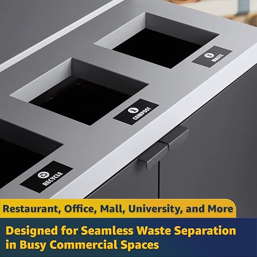 Zedfire 3-Stream Dark Gray Steel Garbage Recycling Station with Tray Holder 86 Gallon for Kitchen, Commercial Decorative Compost Bin