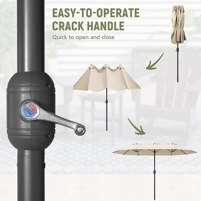 Outdoor Patio Umbrella, Table Umbrella with Push Button Tilt and Crank, 8 Ribs Market Umbrella