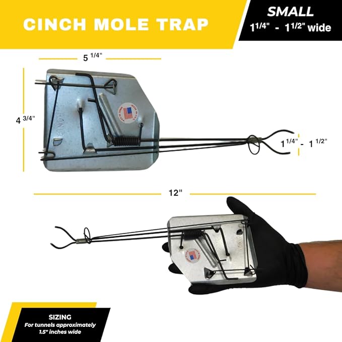 Cinch Mole Trap Kit (Small) – 2 Traps, Gloves, Tunnel Tool, Spray, Flags & brochure for Humane mole Control. Easy to Set, no Chemicals, Reusable. Made in The USA.