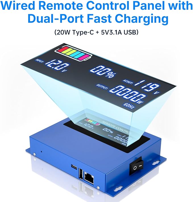 2000W Pure sine Wave Inverter 4000W (Peak) DC 12V to AC 110V/120V Converter with LCD Display Wireless/Wired Remote Control 3AC Outlets and 4USB for Camping RV Travel Off-Grid Solar Systems