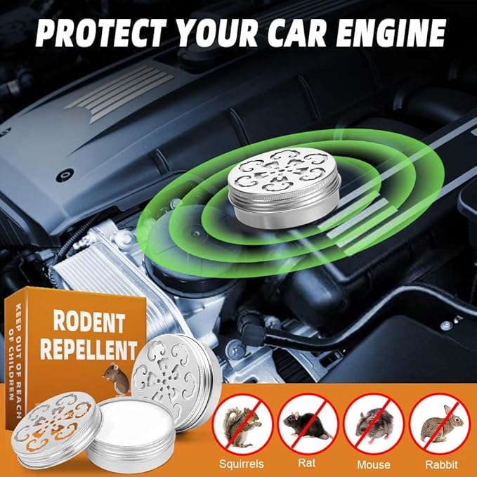 Rodent Repellent Indoor for Cars, Natural Mice Repellent for Cars, Peppermint Oil Mouse Repellent Indoor & Outdoor, Keep Rats Out of House/RV/Car Engines/Garages, 90 Days Protection- 2 Packs