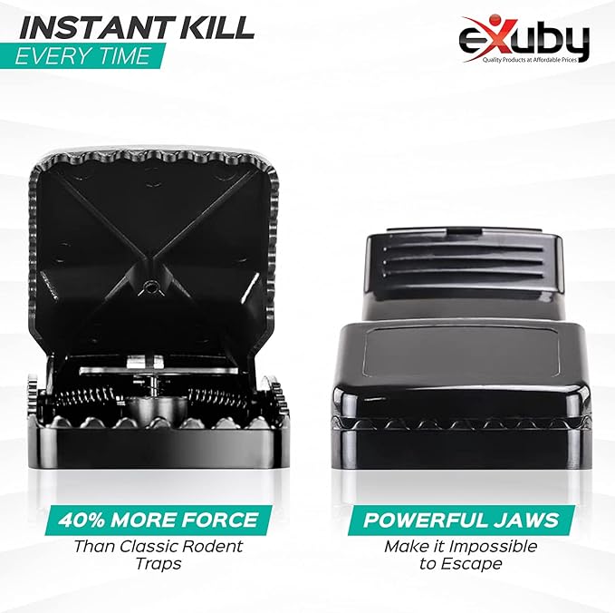 eXuby Large Powerful Rat Traps - Kills Instantly with Powerful Steel Spring - Setup in Seconds - Wash & Reuse Over & Over - Hands Free Disposal - Rat Control Without Harmful Poisons (16)