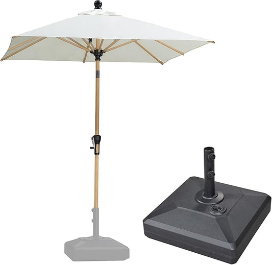 PURPLE LEAF 6' x 6' Square Outdoor Umbrella with Base Outdoor Table Umbrella Aluminum Patio Umbrella with Push Button Tilt & Crank and 8 Ribs Market Umbrella for Pool Backyard Beach, Cream