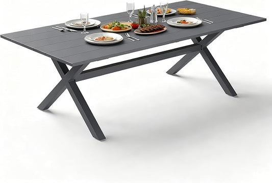 Aeeiua 80" x 38" Outdoor Dining Table, Rectangle Patio Table with Slatted Tabletop for Backyard, Garden, Deck, Poolside