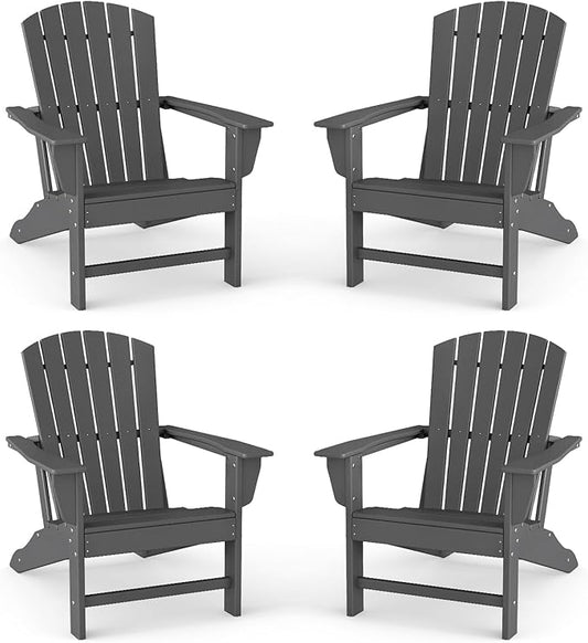 BRIOPAWS Adirondack-Chairs-Set of 4 | Fire Pit Chair | Oversized | HDPE Plastic | Weather Resistant | for Deck Outdoor Poolside Campfire | Grey