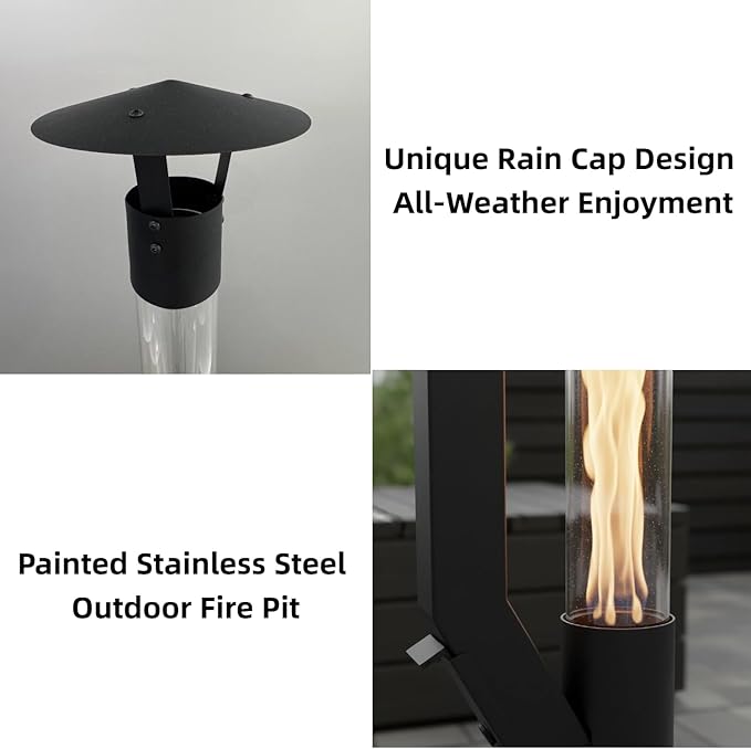 Portable Wood Pellet Heater with Wheels, Pellet Fire Pit with Rain Cap for Patio, Backyard, Evenings, Matte Black
