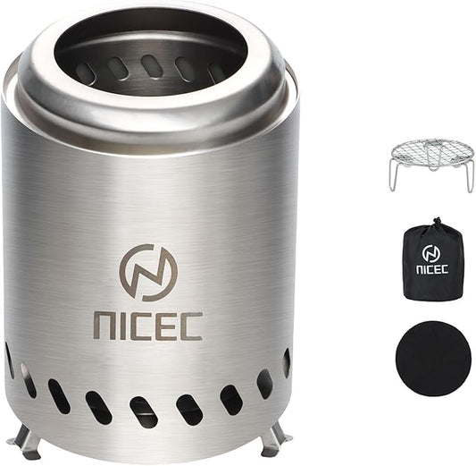Nice C Fire Pits, 5.5 Inch Smokeless Fire Pits, Portable Fire Pit, Outdoor Fire Pit, Tabletop Fire Pit, Wood Buring Fireplaces, Stainless Steel, with Grill Grate, Removable Ash Tray & Carry Bag